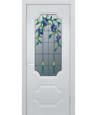 Дверь с ПВХ покрытием Эмма 10 ДО (Софт Белый, Цветной наливной витраж)