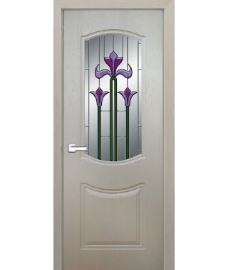 Дверь с ПВХ покрытием Эмма 120 ДО (Дуб Верона Крем, Цветной наливной витраж)