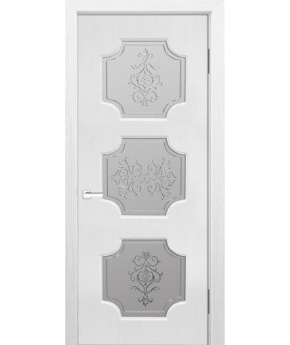 Дверь с ПВХ покрытием Эмма 40 ДО (Софт Белый, Гравировка)