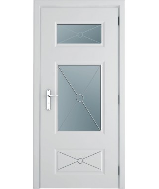 Дверь с ПВХ покрытием Эмма 150 ДО (Софт Белый, Гравировка)