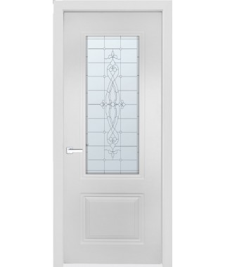 Дверь с ПВХ покрытием Эмма 50 ДО (Софт Белый, Прозрачный наливной витраж)