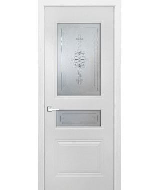 Дверь с ПВХ покрытием Эмма 60 ДО (Софт Белый, Гравировка)